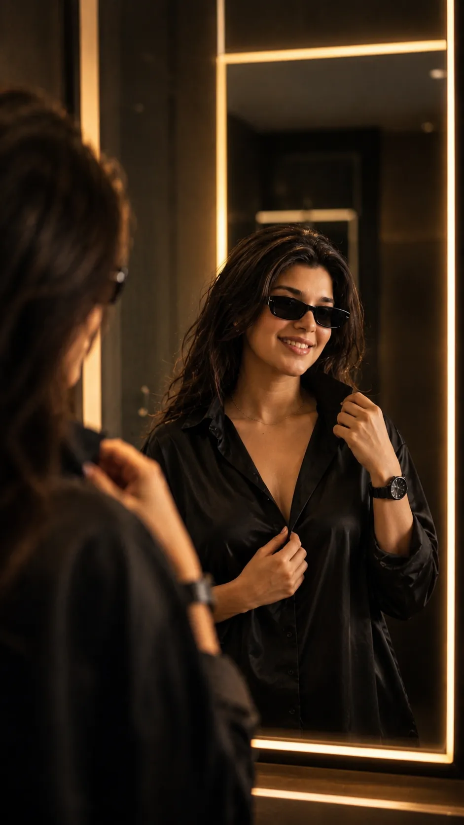 Black Shirt Mirror Selfie Gemini Prompt - Free Potrait AI Prompt