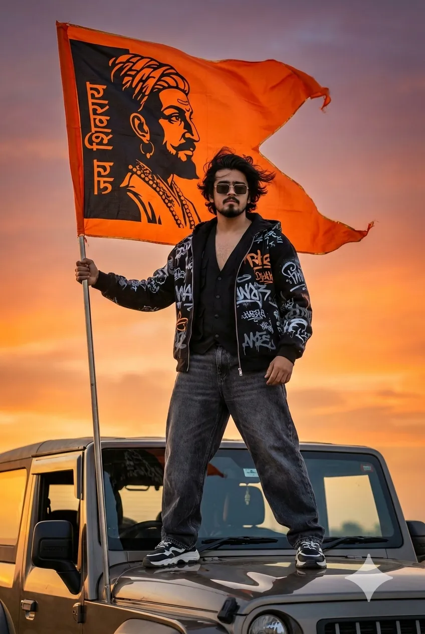 Golden Hour Bhagwa Flag Portrait - Potrait AI Prompt