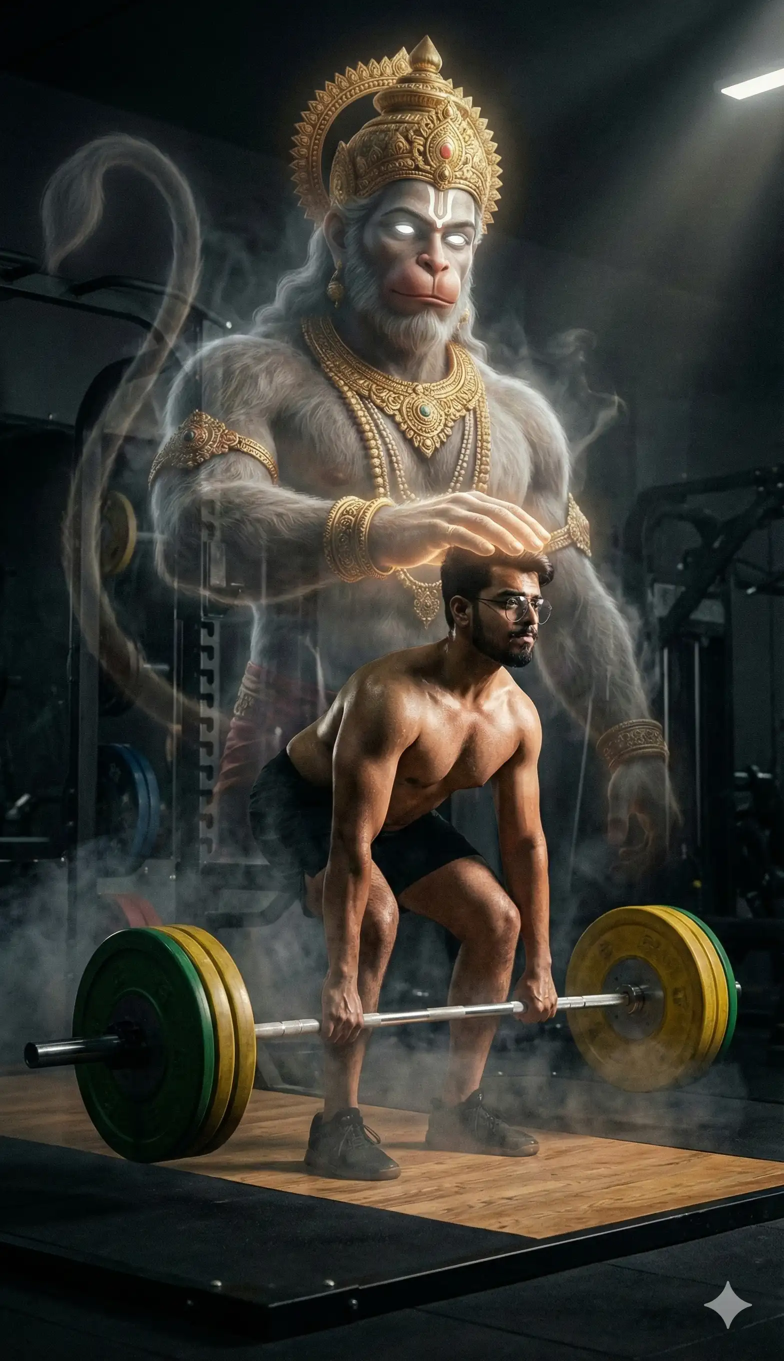 Hanuman Ji Strength Gym Portrait - Spritual AI Prompt