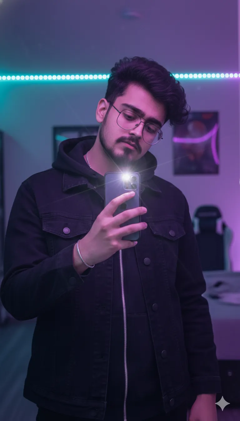 Neon Mirror Selfie Portrait - Potrait AI Prompt