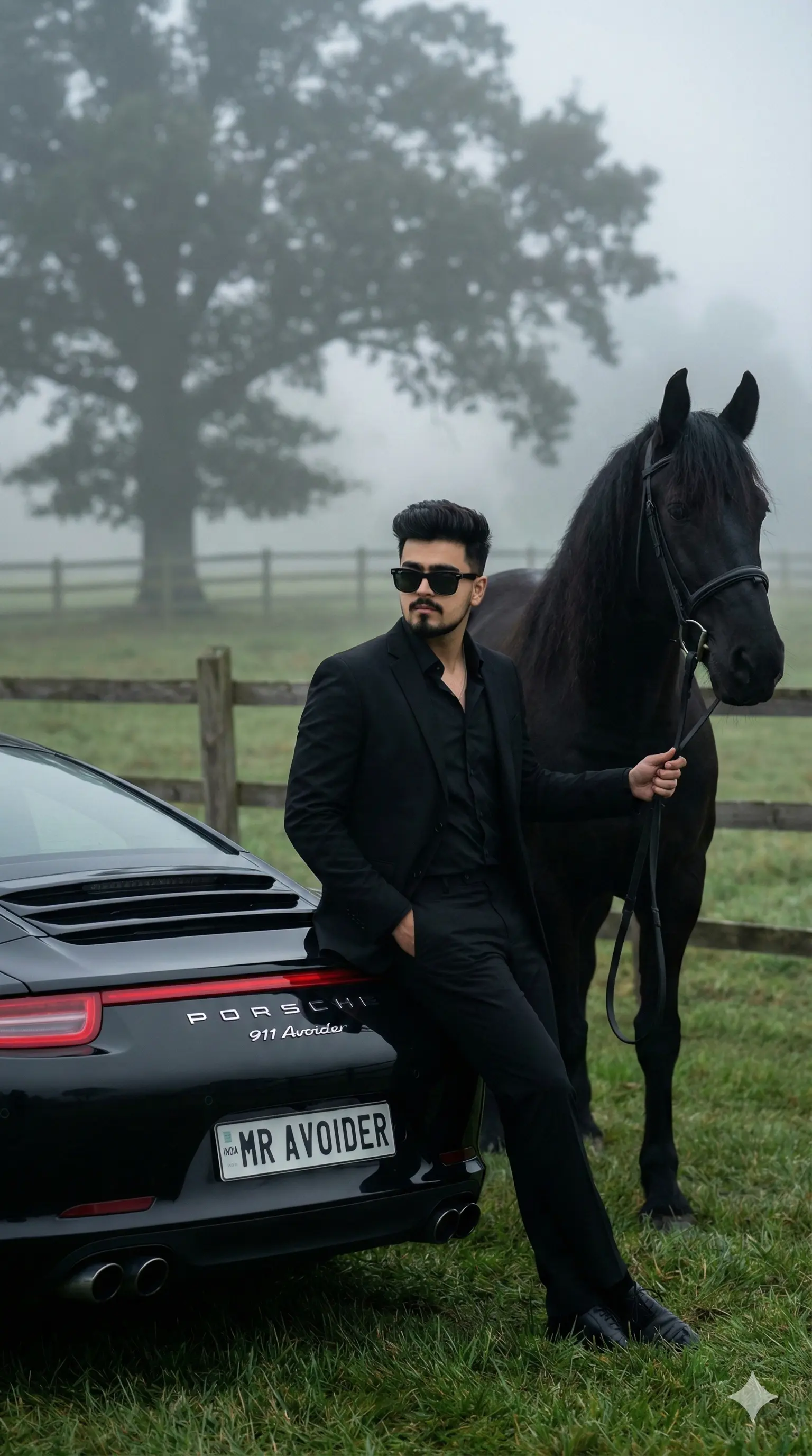 Porsche Noir Equestrian Portrait - Car AI Prompt