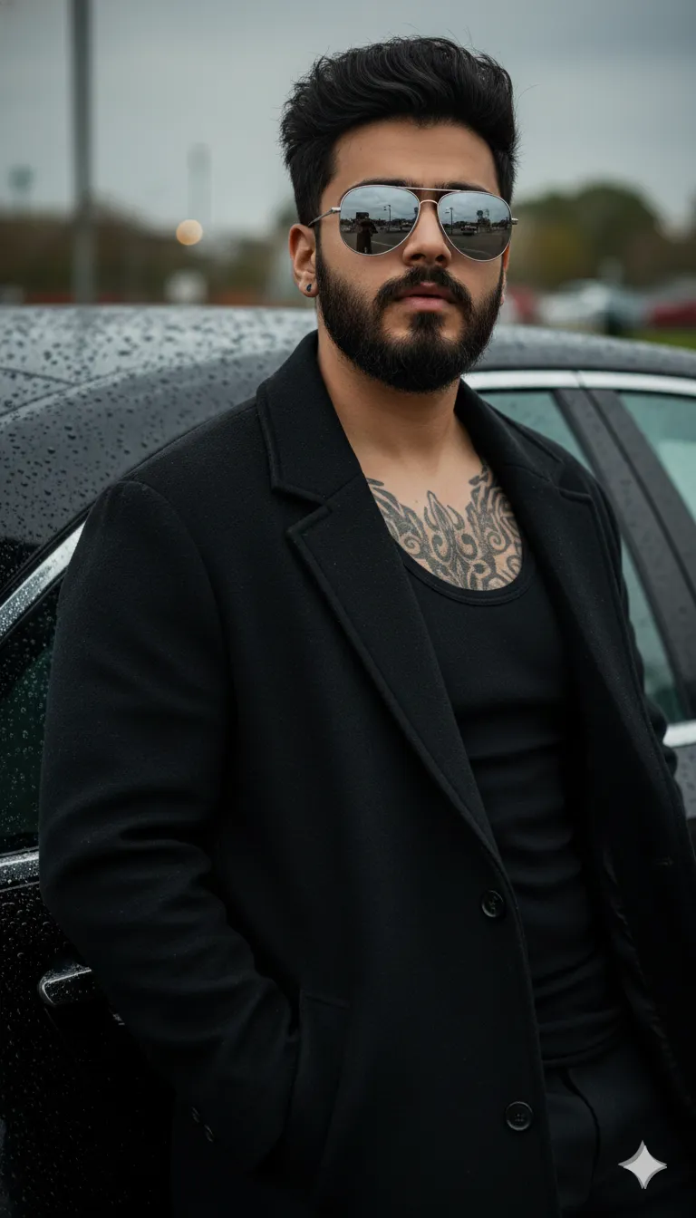 Rain Noir Masculine Portrait - Cinematic AI Prompt