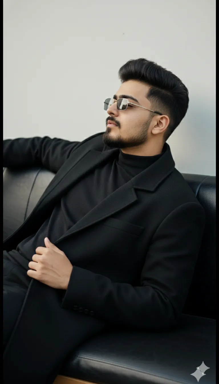 Reclined Noir Editorial Portrait - Fashion AI Prompt